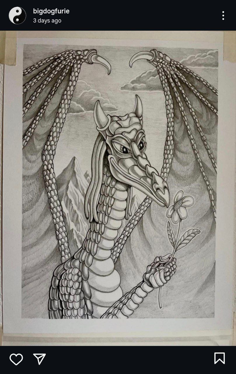 Instagram Dragon Drawing by @bigdogfurie